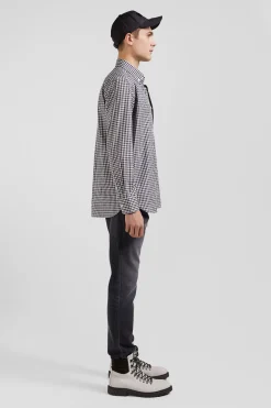Regular navy and white checked cotton poplin shirt