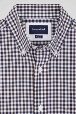 Regular navy and white checked cotton poplin shirt