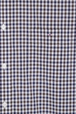 Regular navy and white checked cotton poplin shirt