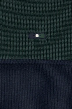 Regular navy blue and green cotton high collar zipped cardigan