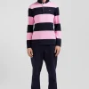 Regular navy blue and pink striped cotton rugby shirt with long sleeves