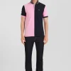 Regular navy blue and pink bicolor short-sleeved cotton piqué polo shirt