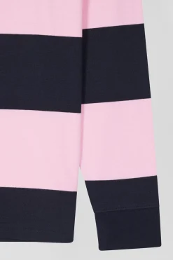 Regular navy blue and pink striped cotton rugby shirt with long sleeves