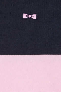 Regular navy blue and pink striped cotton rugby shirt with long sleeves