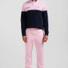 Regular navy blue bicolor long-sleeved cotton piqué polo shirt