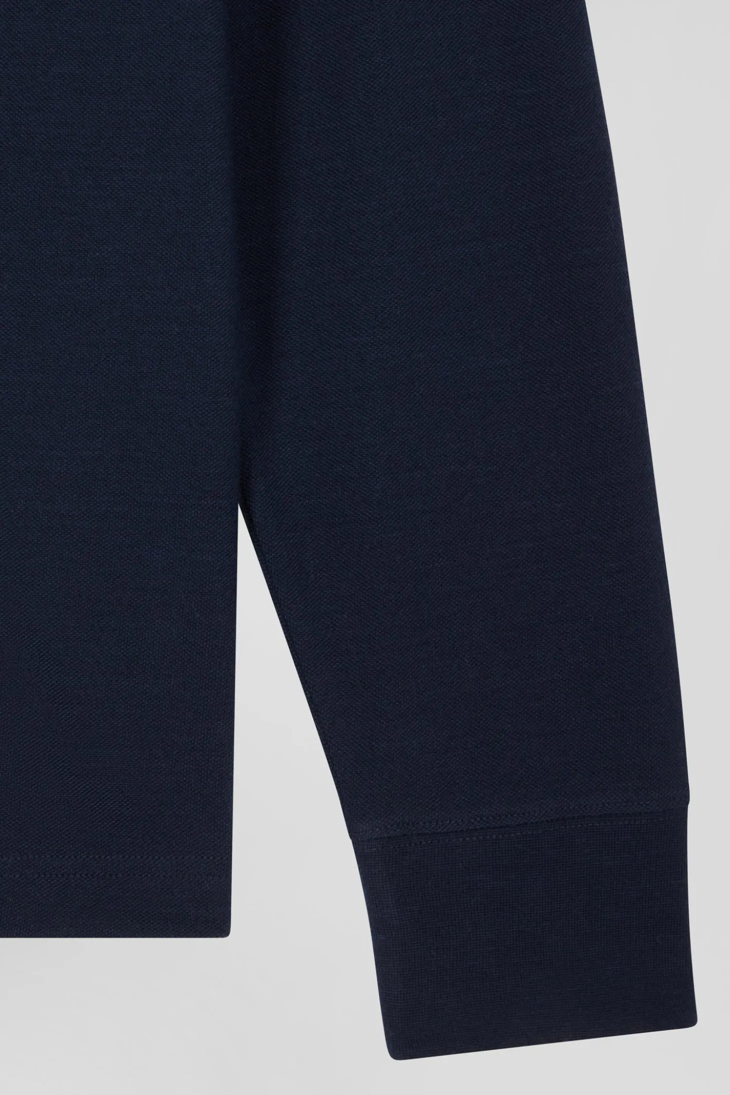Regular navy blue bicolor long-sleeved cotton piqué polo shirt