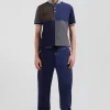 Regular navy blue bicolour mixed cotton jogging bottoms