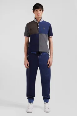 Regular navy blue bicolour mixed cotton jogging bottoms