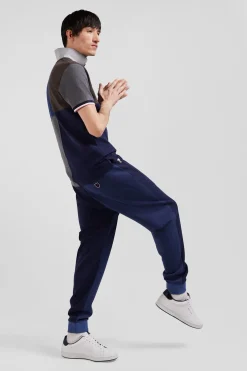 Regular navy blue bicolour mixed cotton jogging bottoms