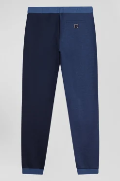 Regular navy blue bicolour mixed cotton jogging bottoms