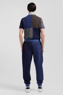 Regular navy blue bicolour mixed cotton jogging bottoms