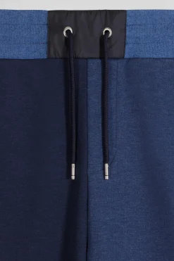 Regular navy blue bicolour mixed cotton jogging bottoms