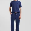 Regular navy blue brushed cotton fleece jogging bottoms