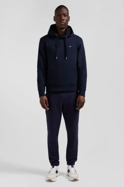 Regular navy blue brushed cotton fleece hoodie