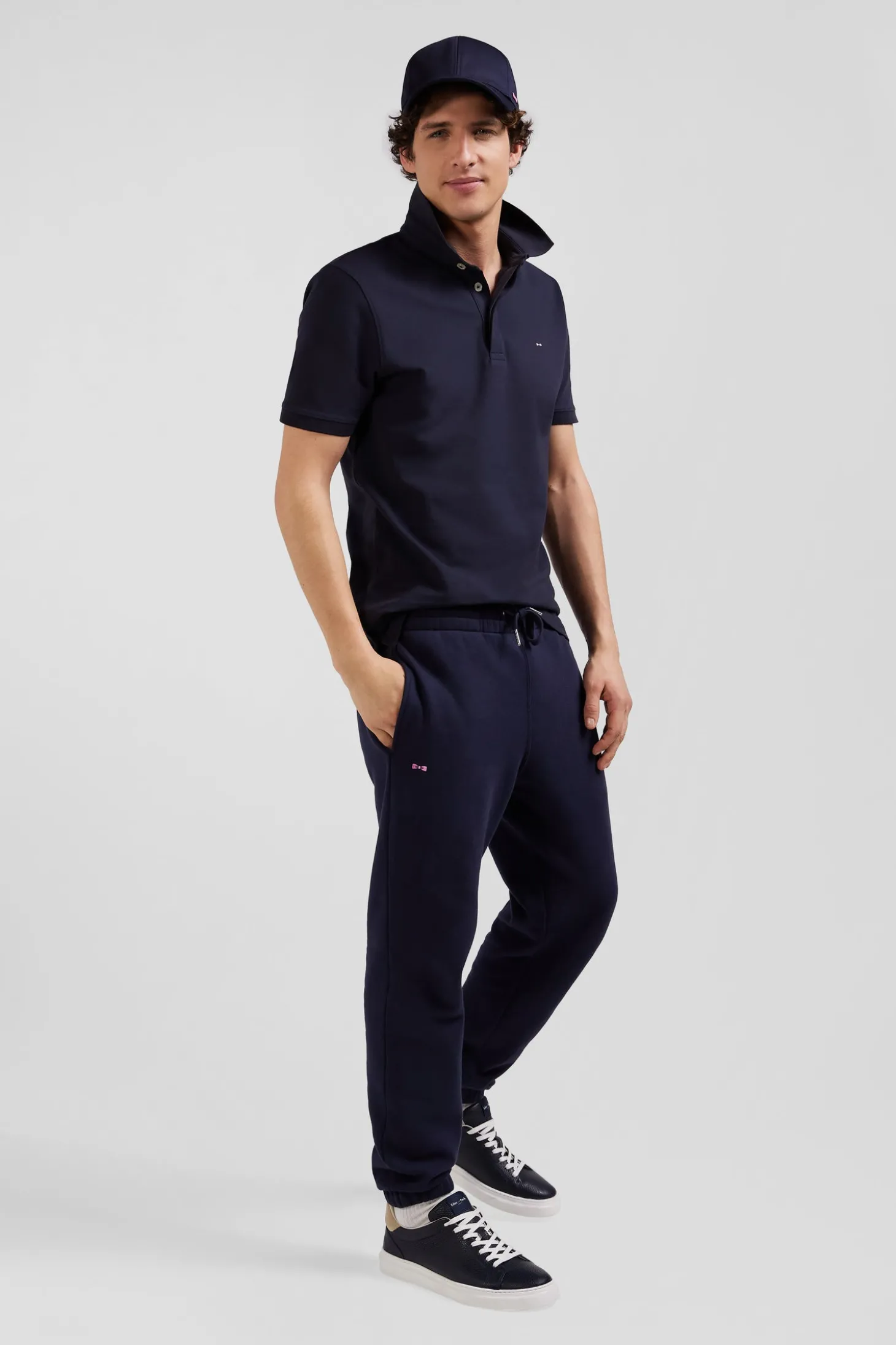 Regular navy blue brushed fleece jogging bottoms