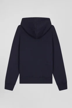 Regular navy blue brushed cotton fleece hoodie