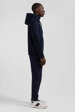 Regular navy blue brushed cotton fleece hoodie
