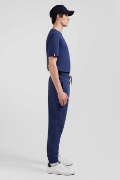 Regular navy blue brushed cotton fleece jogging bottoms