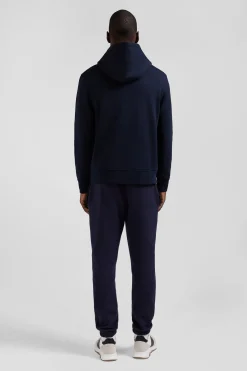 Regular navy blue brushed cotton fleece hoodie