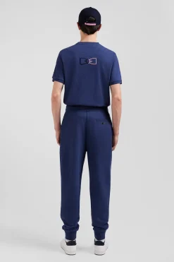 Regular navy blue brushed cotton fleece jogging bottoms