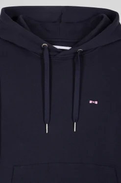 Regular navy blue brushed cotton fleece hoodie