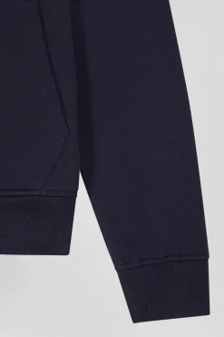 Regular navy blue brushed cotton fleece hoodie