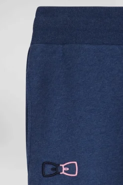 Regular navy blue brushed cotton fleece jogging bottoms