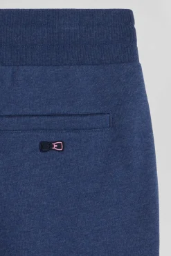Regular navy blue brushed cotton fleece jogging bottoms