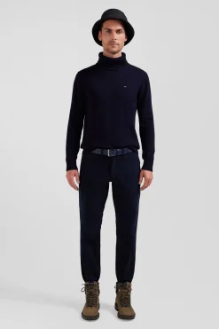 Regular navy blue chino trousers in stretch cotton gabardine