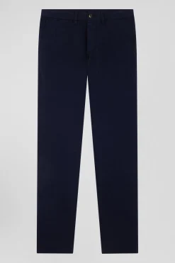 Regular navy blue chino trousers in stretch cotton gabardine