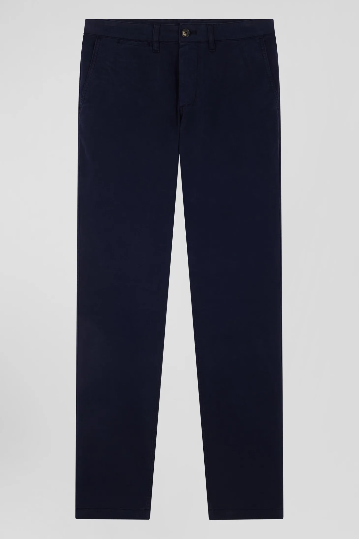 Regular navy blue chino trousers in stretch cotton gabardine