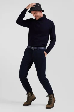 Regular navy blue chino trousers in stretch cotton gabardine