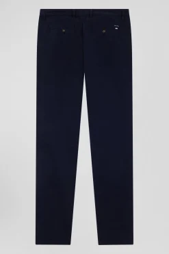 Regular navy blue chino trousers in stretch cotton gabardine