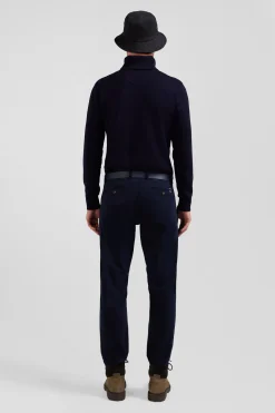 Regular navy blue chino trousers in stretch cotton gabardine