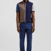 Regular navy blue colorblock short-sleeved cotton piqué polo shirt