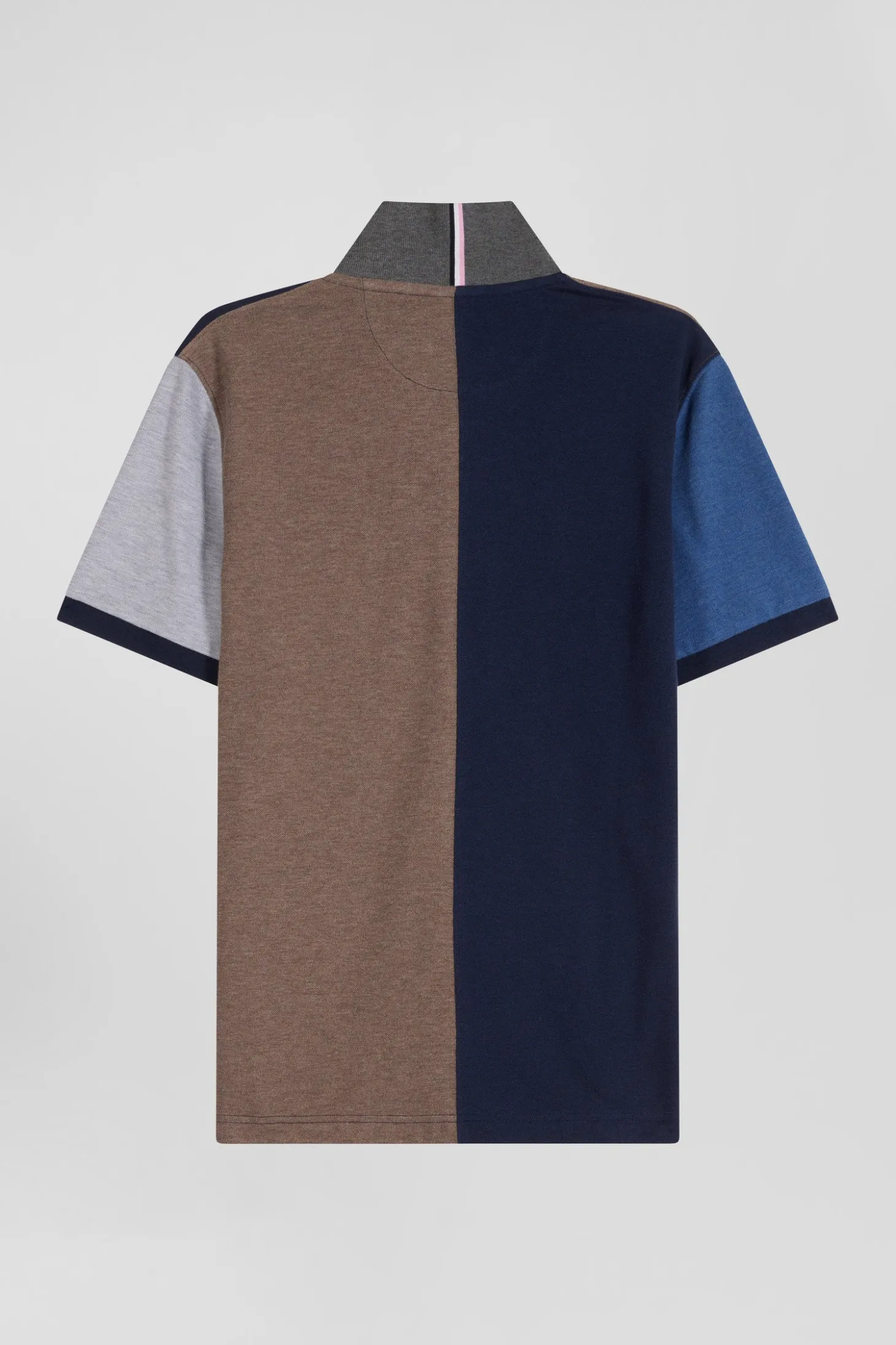 Regular navy blue colorblock short-sleeved cotton piqué polo shirt