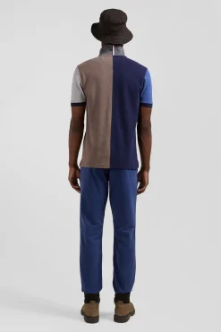 Regular navy blue colorblock short-sleeved cotton piqué polo shirt
