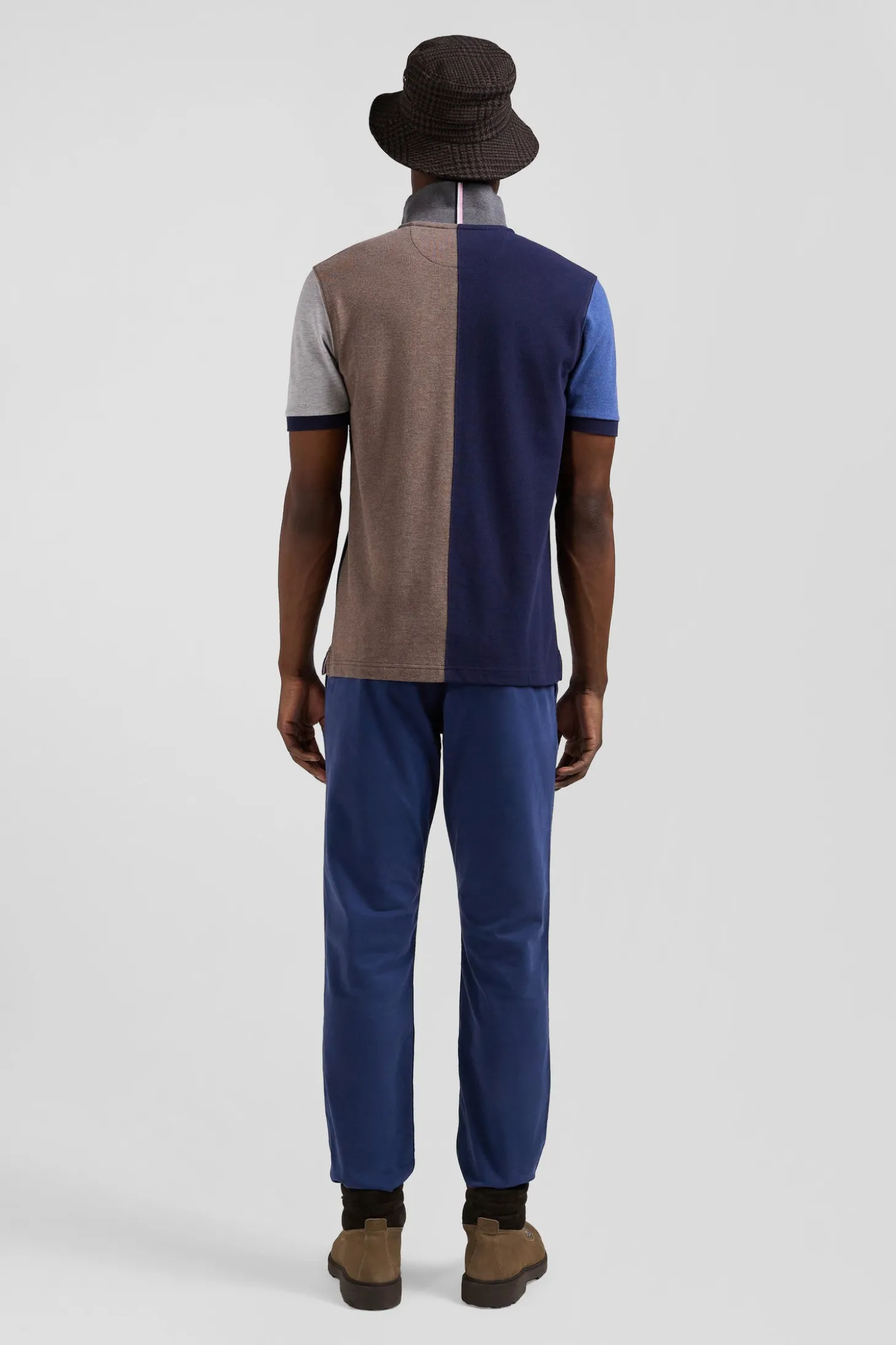Regular navy blue colorblock short-sleeved cotton piqué polo shirt