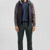 Regular navy blue cotton blend sweatshirt with padded front