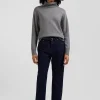 Regular navy blue cotton 5-pocket jeans