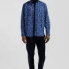 Regular navy blue cotton shirt with graphic print