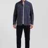 Regular navy blue cotton poplin shirt with micro bow tie print