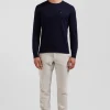 Regular navy blue cotton and cashmere crew neck jumper