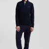 Regular navy blue cotton jumper with N°10 embroidery and rugby shirt collar
