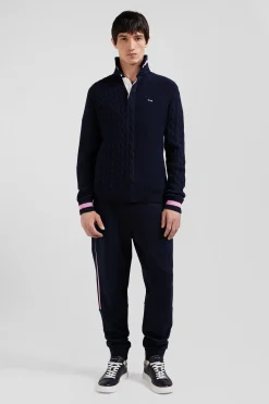 Regular navy blue cotton jumper with rugby shirt collar