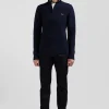 Regular navy blue cotton polo neck jumper