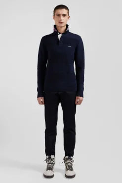 Regular navy blue cotton polo neck jumper