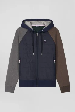 Regular navy blue cotton blend sweatshirt with padded front
