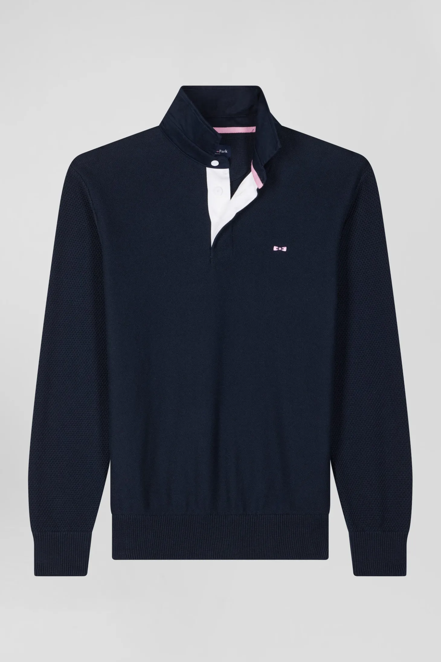 Regular navy blue cotton jumper with N°10 embroidery and rugby shirt collar