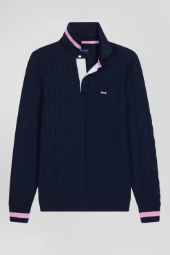 Regular navy blue cotton jumper with rugby shirt collar